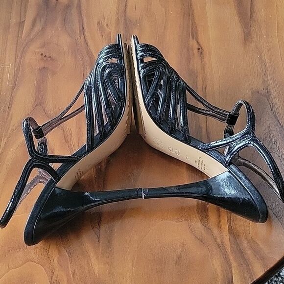 Joan David Patent Leather Strappy Peep Toe T Srap Stiletto Heel Sandal Retro 6.5 - Picture 9 of 13